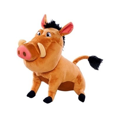 Pelúcia de javali castanho com focinho rosa e presas claras