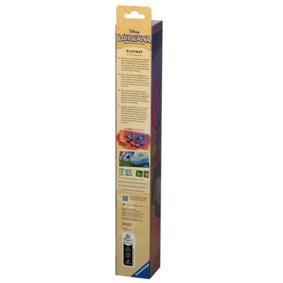 Embalagem retangular do Playmat Disney Lorcana com texto e imagens.