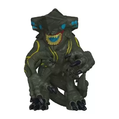 Figura colecionável do monstro Kaiju Gipsy Danger em verde escuro com dentes azuis e amarelos
