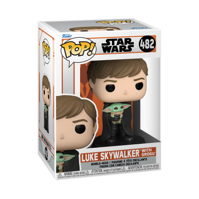 Funko Pop Luke Skywalker com Grogu Star Wars na caixa