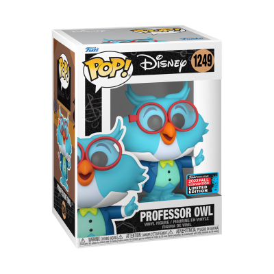 Figura Funko POP Professor Owl azul com óculos vermelhos em caixa