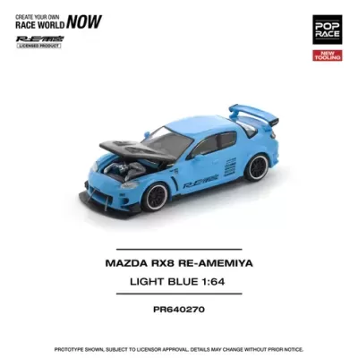 Miniatura carro Mazda RX8 azul claro com capô aberto