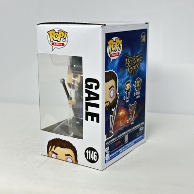 Embalagem branca Funko Pop com figura de Gale de Baldurs Gate e janela transparente
