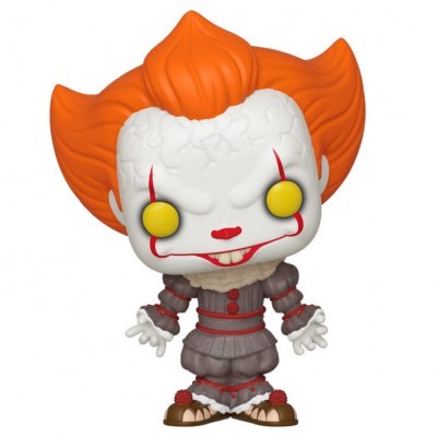 Figura Funko Pop do palhaço Pennywise com cabelo laranja e roupa cinzenta com detalhes vermelhos