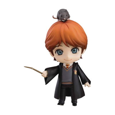 Figura colecionável ruiva com rato cinza no cabelo