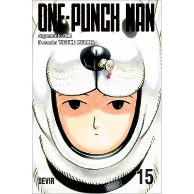 Capa do mangá One Punch Man volume 15 com personagem usando capacete branco