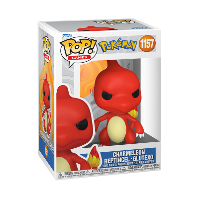 Funko Pop Charmeleon de vinil vermelho em caixa branca com texto Pokémon e número 1157