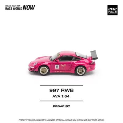 Miniatura de carro de corrida 997 RWB cor de rosa em escala 1:64