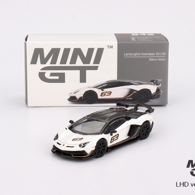 Miniatura Lamborghini Aventador SVJ 63 branco e preto com caixa MINI GT