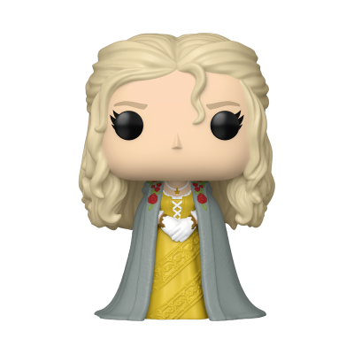 Figura Funko Pop com vestido amarelo e capa cinzenta