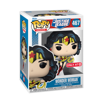 Figura Funko POP Mulher-Maravilha da Liga da Justiça na embalagem