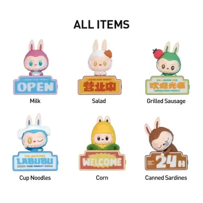 Seis figuras de bonecos coelhos segurando placas com diferentes textos em fundo branco