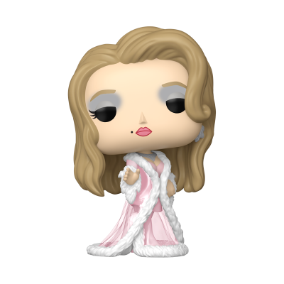 Figura colecionável Funko Pop com vestido rosa claro e cabelo loiro ondulado