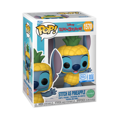 Figura Funko POP Stitch vestido de ananás em caixa com logo Disney e número 1570