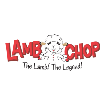 Logotipo com texto LAMB CHOP The Lamb! The Legend! e personagem cordeiro branco.