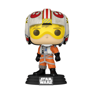 Figura Funko Pop Star Wars com fato de piloto laranja e capacete branco com símbolos vermelhos