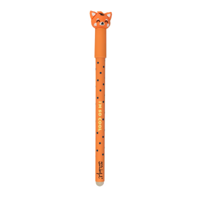 Caneta laranja com tampa de raposa e texto IM SO COOL