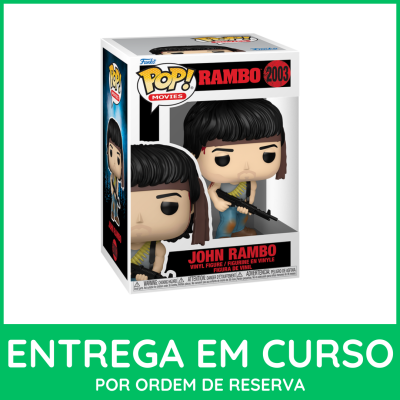 Funko Pop John Rambo em caixa com texto POP! MOVIES RAMBO 2003.