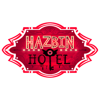Placa decorativa vermelha com texto HAZBIN HOTEL e chave preta estilizada.