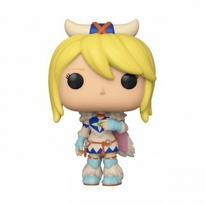 Figura Funko Pop personagem loira com roupa branca e azul e chifres