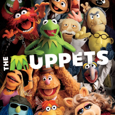 Pôster colorido com várias marionetas dos Muppets e texto THE MUPPETS