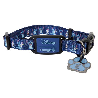 Coleira azul para animais com estampa Stitch da Disney e etiqueta Loungefly
