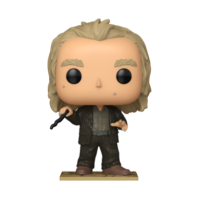 Funko Pop personagem com cabelo loiro, roupa castanha às riscas e base clara