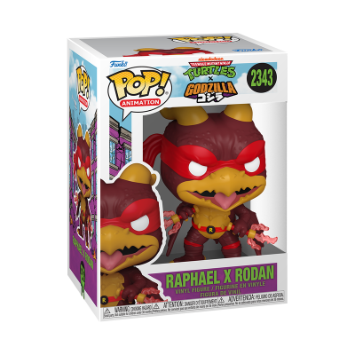 Figura Funko Pop! Animation Raphael x Rodan em caixa com janela transparente.