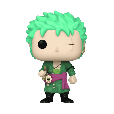 Figura Funko Pop de Roronoa Zoro do anime One Piece com cabelo verde claro e roupa verde