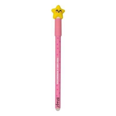 Lápis de cor rosa com topo estrela amarela sorridente e texto YOU ARE A SUPERSTAR