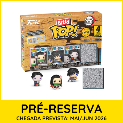 Pack quatro figuras colecionáveis Funko Bitty Pop! Demon Slayer em caixa embalagem madeira