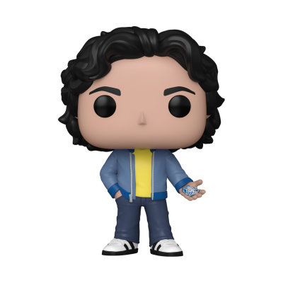 Figura de vinil Funko Pop com casaco azul e cabelo encaracolado