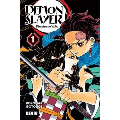 Capa do livro Demon Slayer Kimetsu no Yaiba volume 1 com personagens em estilo manga