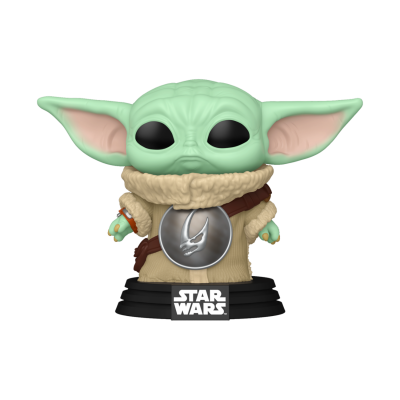 Figura Funko Pop de Baby Yoda com casaco bege e suporte preto STAR WARS