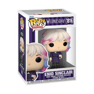 Boneco Funko Pop da personagem Enid Sinclair da série Wednesday em caixa