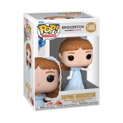 Figura Funko Pop! Daphne Bridgerton com vestido azul e luvas brancas na caixa original.