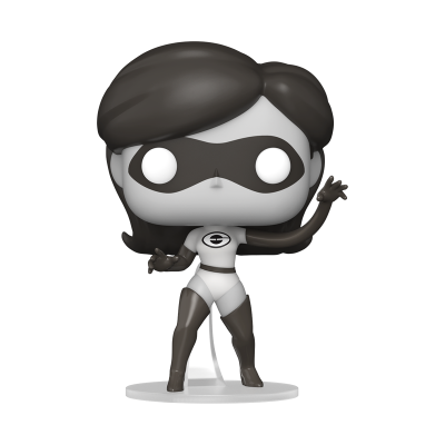 Figura Funko Pop de personagem feminina com máscara e roupa branca e preta