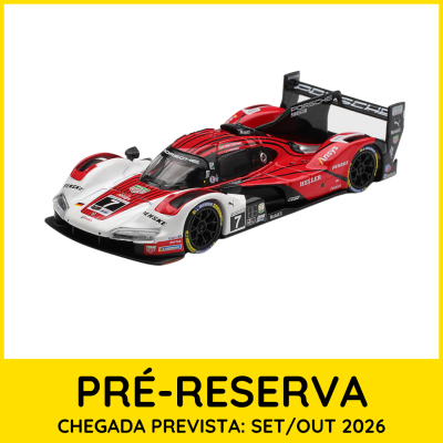 Miniatura de carro de corrida Porsche 963 com autocolantes e número 7