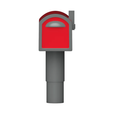 Caixa de correio vermelha com alavanca cinzenta em suporte cilíndrico