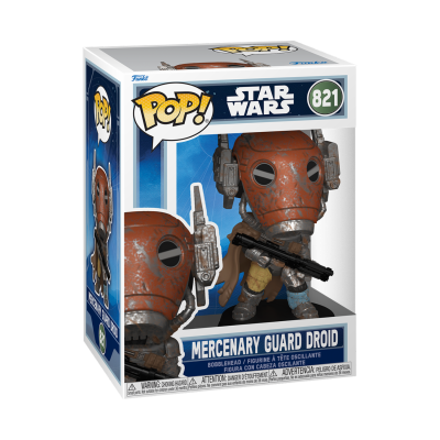 Figura de vinil Funko Pop! Star Wars Mercenary Guard Droid número 821 em caixa.
