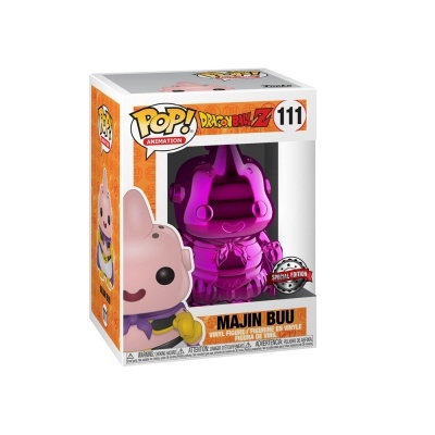 Figura Funko Pop Animation Majin Buu roxa metálica na caixa