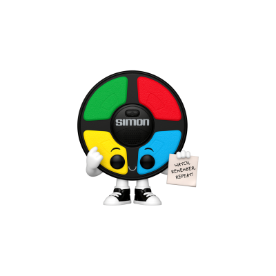 Jogo eletrônico Simon colorido com quatro quadrantes e texto no centro