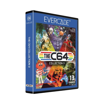 Caixa de jogo para consola EVERCADE com o título THE C64 COLLECTION 3 e imagens coloridas de videojogos