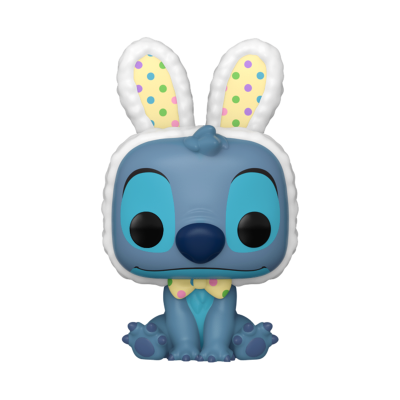 Figura colecionável do Stitch estilo Funko Pop azul com orelhas de bolinhas coloridas