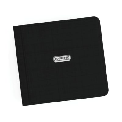 capa preta de álbum ou livro com etiqueta EVORETRO