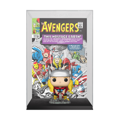 Funko Pop do Thor com capa Avengers em suporte acrílico