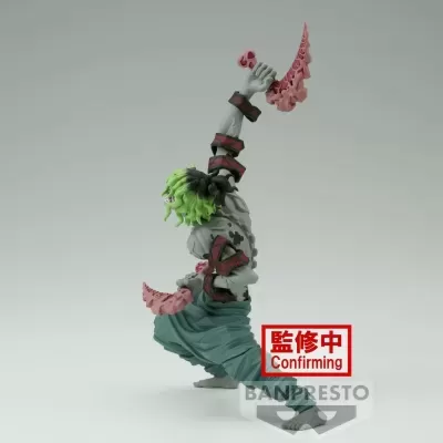 Figura colecionável de personagem com cabelo verde e acessórios vermelhos