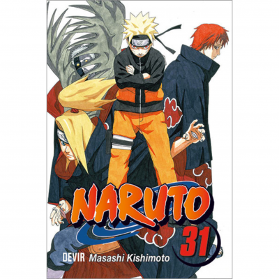 Capa do livro Naruto 31 com três personagens do anime Naruto