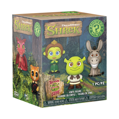 Caixa do produto SHREK Mystery Minis com figuras de vinil de personagens do filme