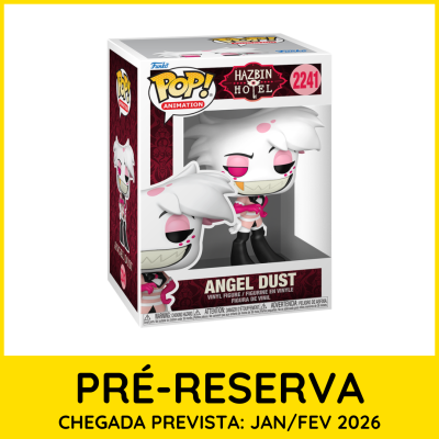 Figura Funko Pop! Angel Dust de Hazbin Hotel em caixa branca e rosa